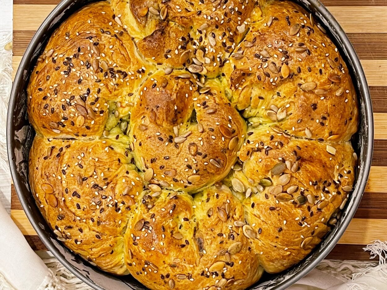 Festive Bread with Pesto and Smoked Cheese