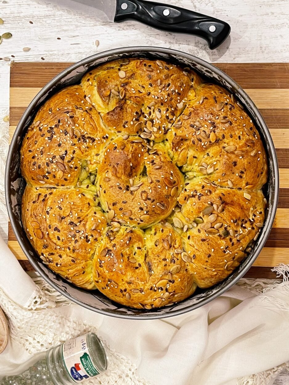 Festive Bread with Pesto and Smoked Cheese