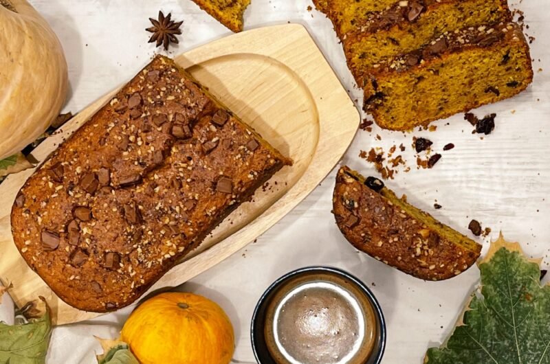 Baked Pumpkin Loaf Cake With Chocolate And Cranberries
