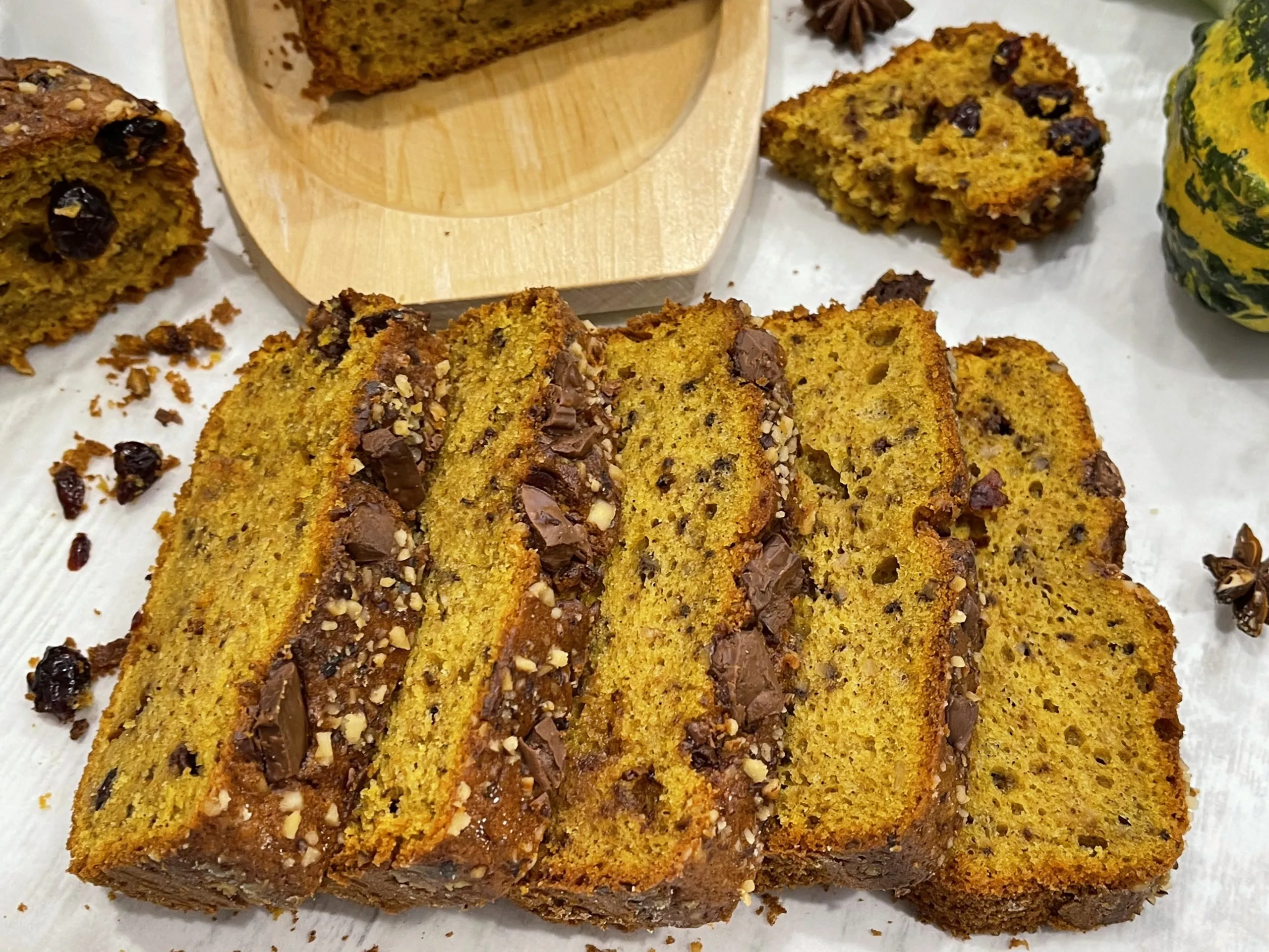 Delicious Spiced Pumpkin Loaf Cake With Chocolate and Cranberries