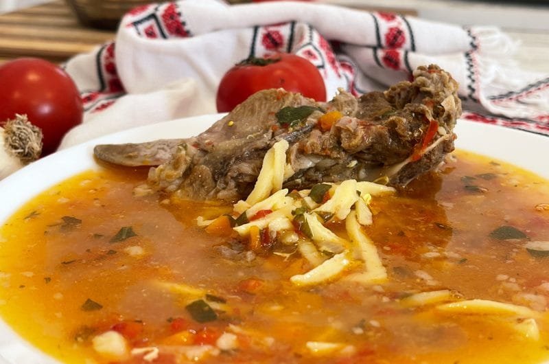 Soup with pork bones and homemade noodles