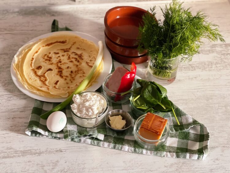 ingredients for cheesy pancakes au gratin