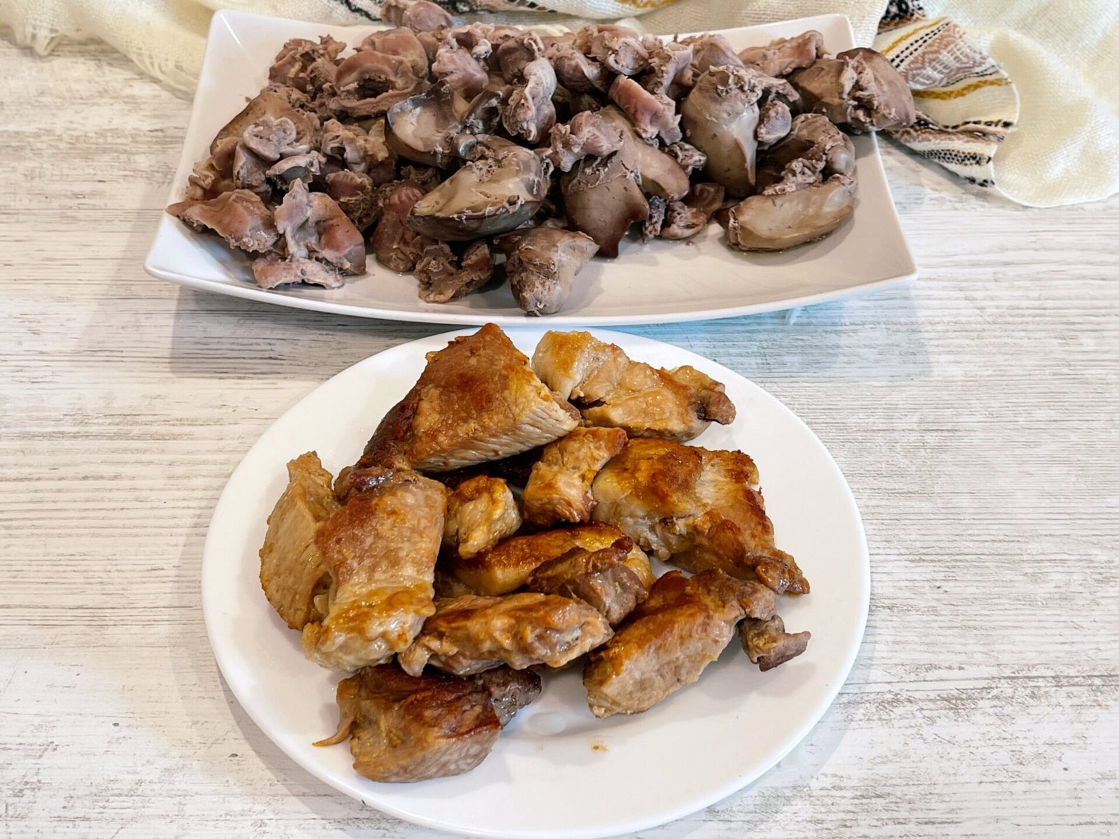 cooked pork meat: boiled chicken livers and gizzards for the Romanian Cauldron Stuffing – A Recipe Passed Down from My Grandmother