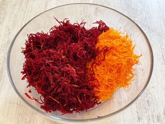 prep carrots and beetroot for the Romanian Cauldron Stuffing – A Recipe Passed Down from My Grandmother