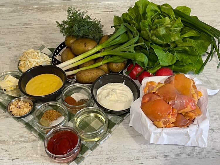 ingredients for Cheesy Smashed Potatoes and Juicy Baked Chicken: The Ultimate Sunday Lunch