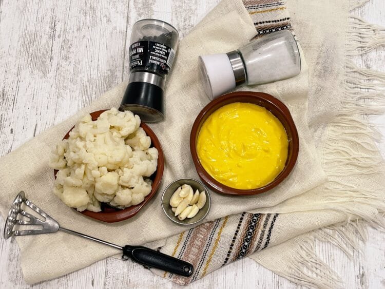 ingredients creamy cauliflower salad with mayo and garlic