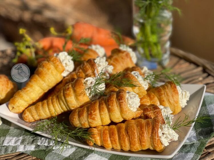 serving Cream Cheese-Filled Puff-Pastry Shaped Carrots 