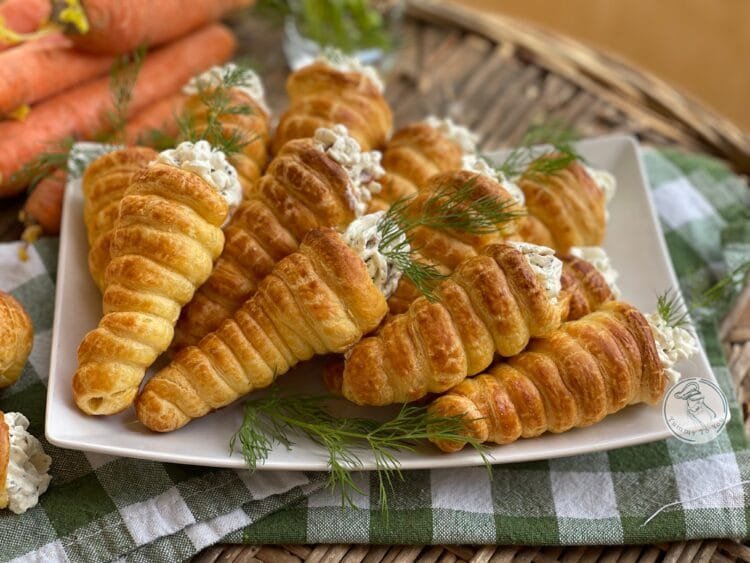 serving Cream Cheese-Filled Puff-Pastry Shaped Carrots 