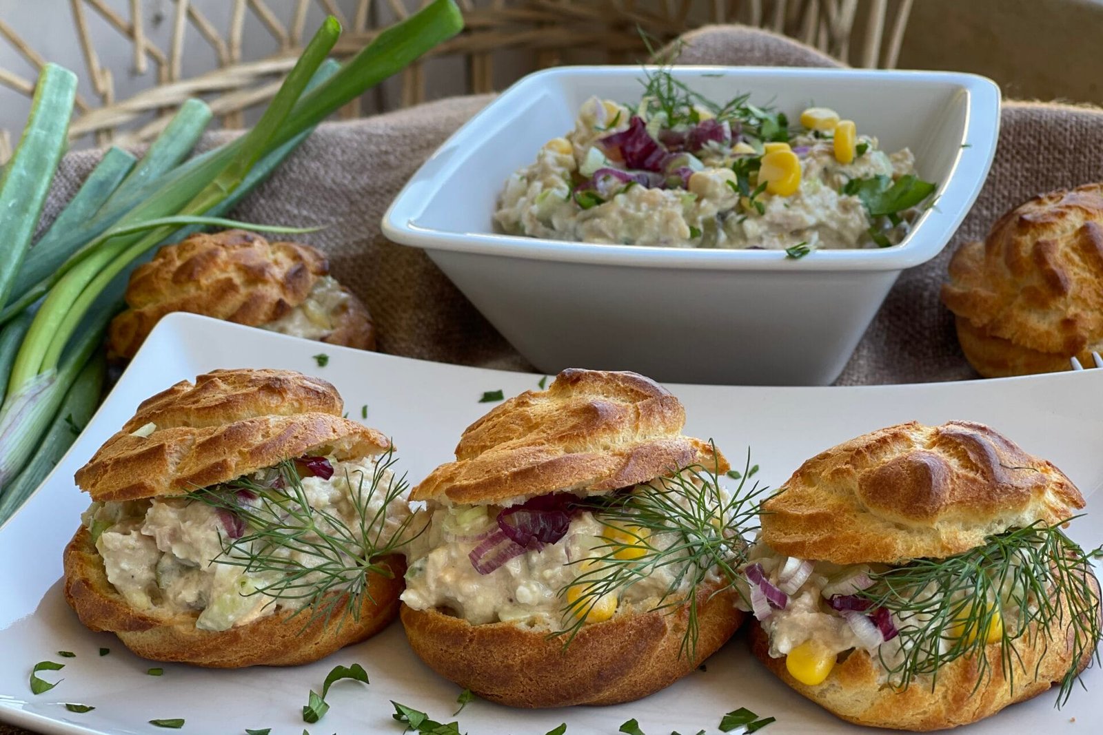 Choux with Tuna Salad, Eggs, and Vegetables