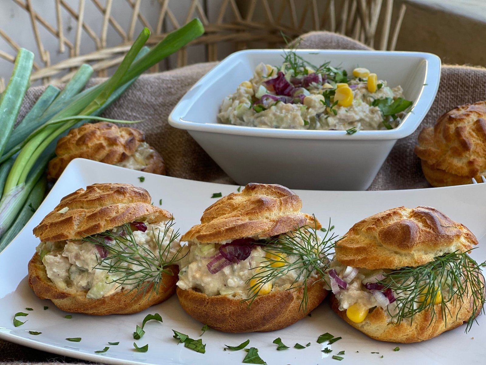 Choux with Tuna Salad, Eggs, and Vegetables
