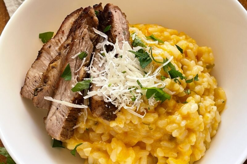 Orez cremos cu dovleac și carne de porc