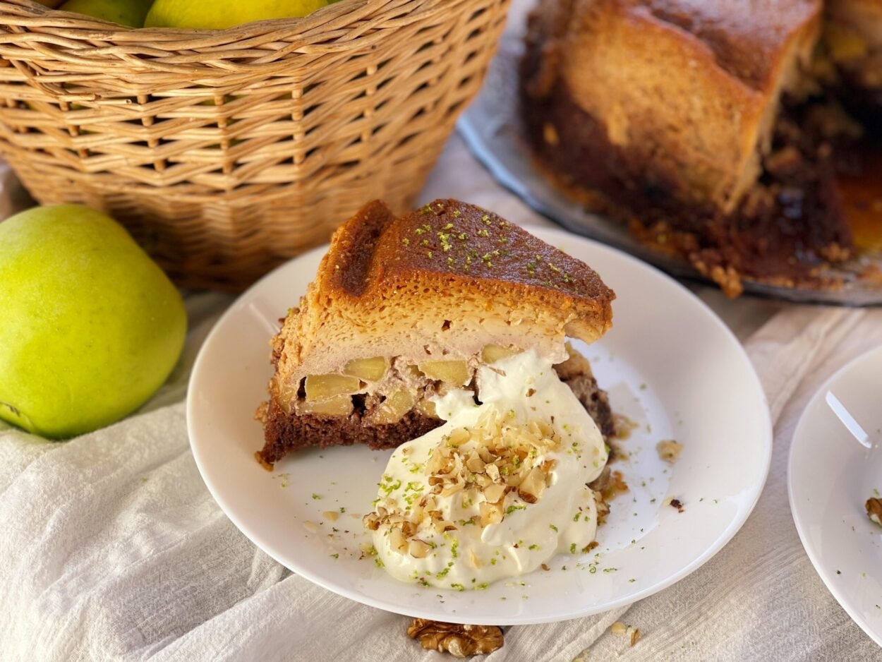 Caramel Custard Cake with Apples and Walnuts – A Delicious Homemade Dessert