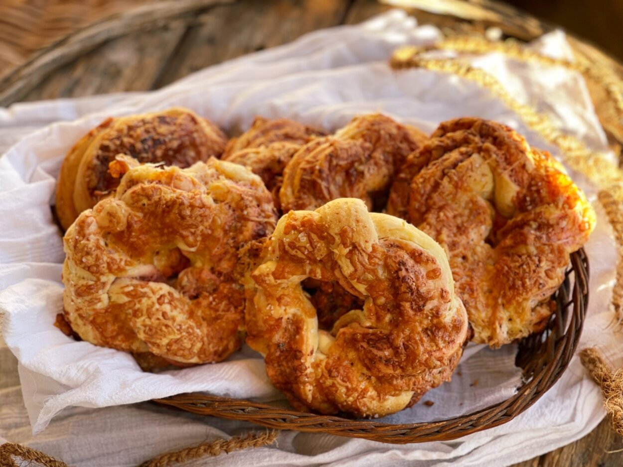 Covrigi pufosi cu swirl de sfeclă și cheddar – rețeta pas cu pas