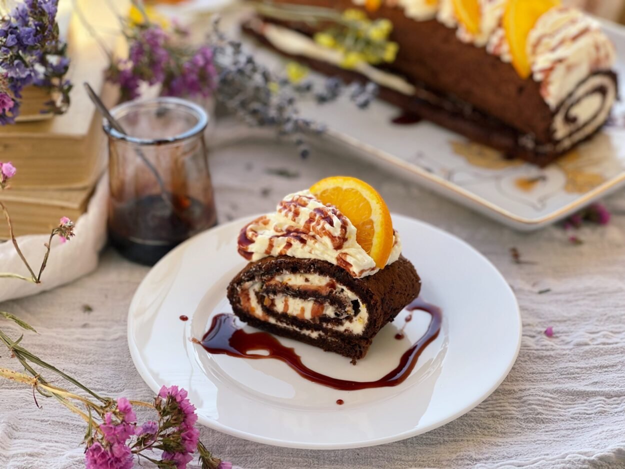 Red Wine Swiss Roll with Orange & Cream Cheese– An Easy Homemade Dessert