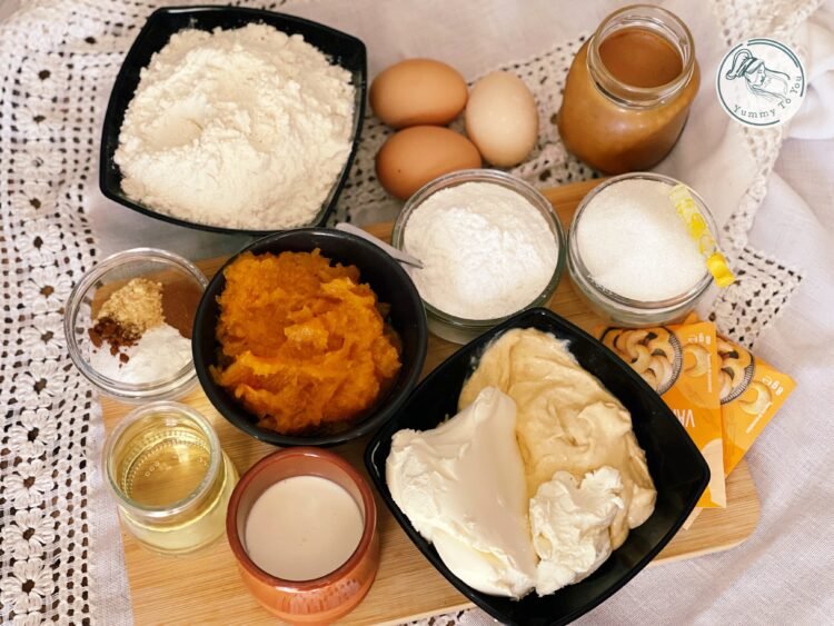 Prăjitură în straturi cu dovleac, caramel și mascarpone ingrediente Prăjitură în straturi cu dovleac, caramel și mascarpone ingredienten