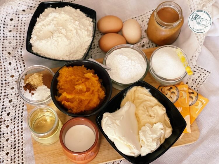 Prăjitură în straturi cu dovleac, caramel și mascarpone ingrediente Prăjitură în straturi cu dovleac, caramel și mascarpone ingredienten