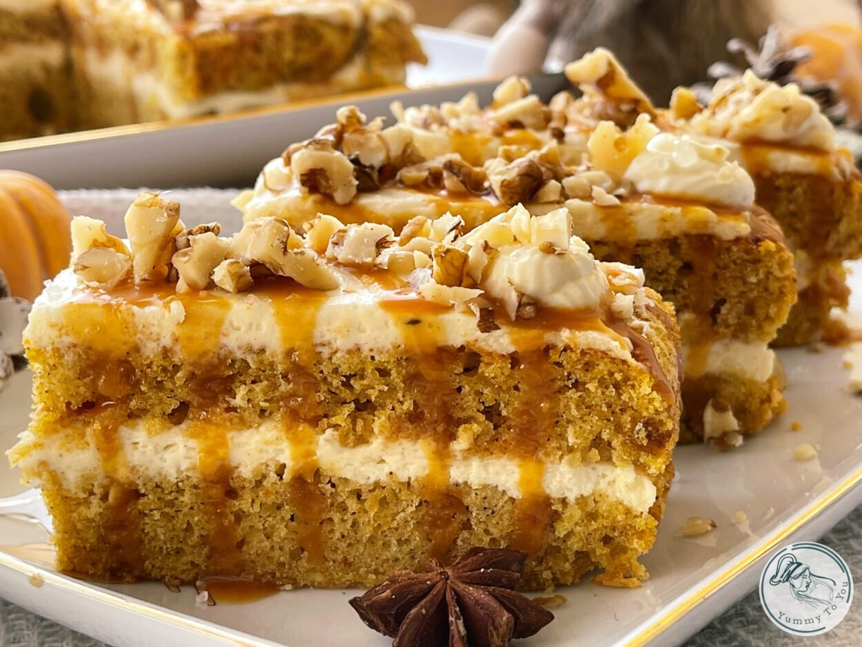 Prăjitură în straturi cu dovleac, caramel și mascarpone (ușoară și elegantă)​