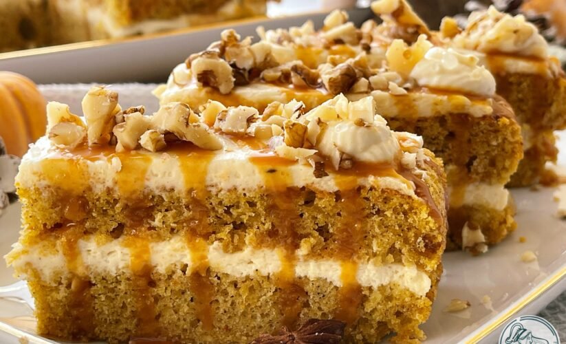 Prăjitură în straturi cu dovleac, caramel și mascarpone