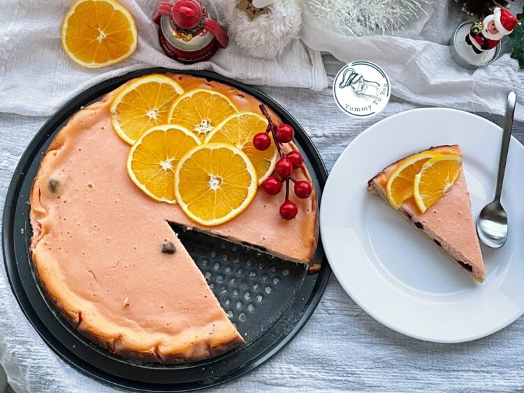 Tartă cu brânză dulce, portocale și merișoare servire 2