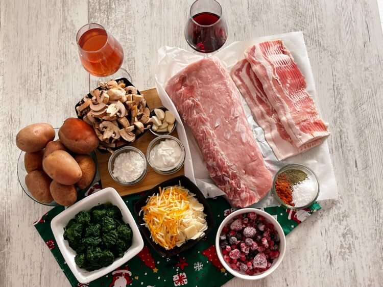 Ruladă de porc cu sos de fructe și cartofi copți ingrediente