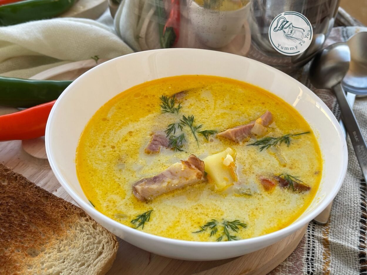 Smoked pork knuckle soup with sour cream – easy winter soup recipe