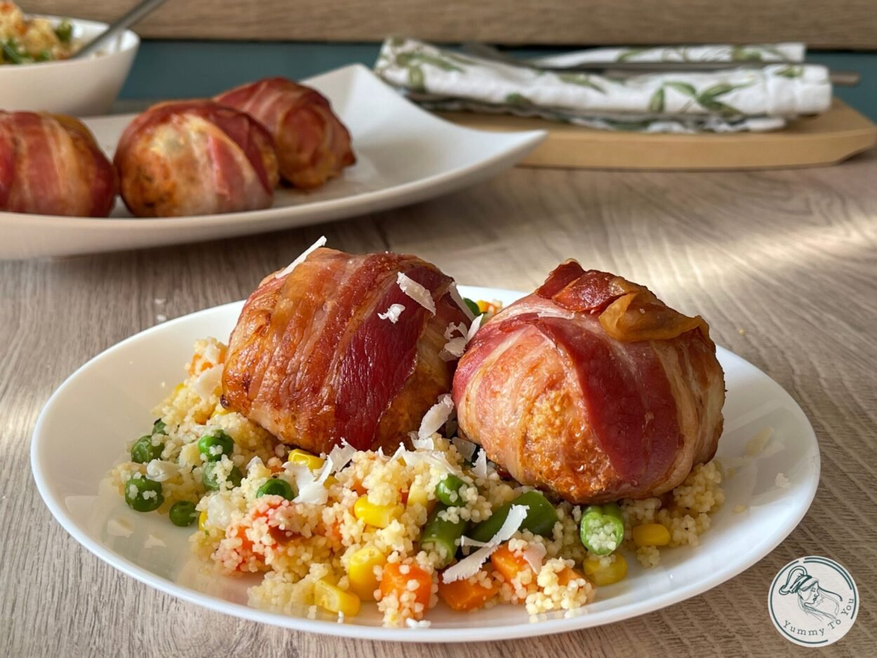 Bacon – Wrapped Meatballs Stuffed with Mushrooms and Cheese – Air Fryer