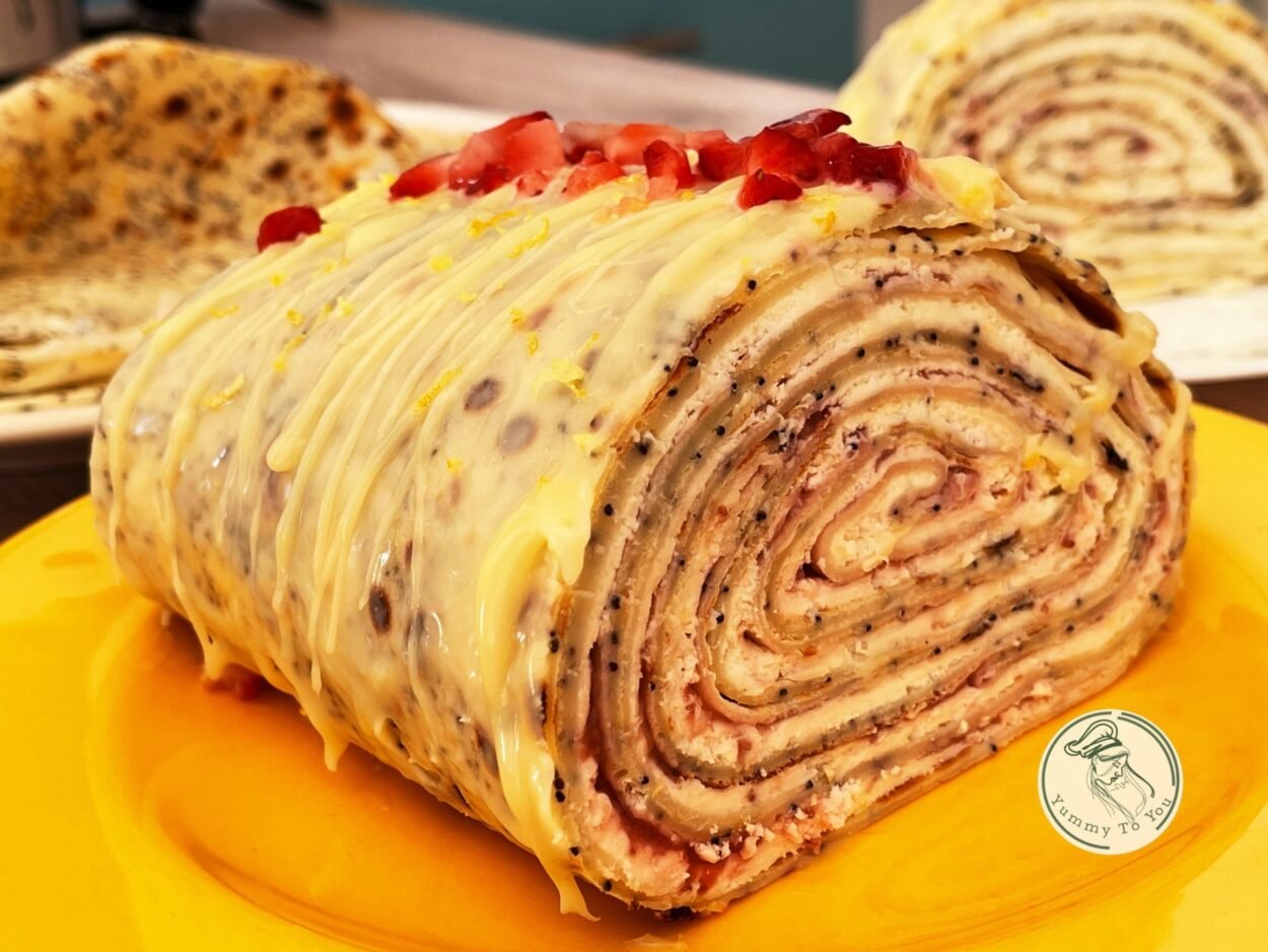 Lemon Poppy Seed Crêpe Roll with Mascarpone Cream