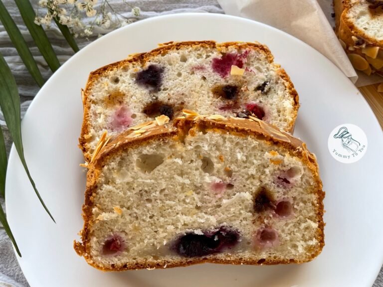 Egg White Yogurt Loaf Cake with Coconut and Berries