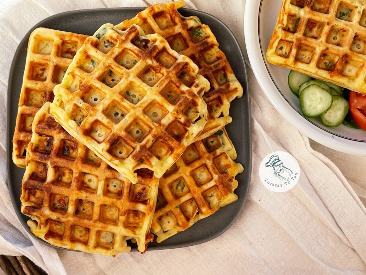 Gofre sărate cu dovlecel, spanac și brânză – crocante la exterior, pufoase în interior