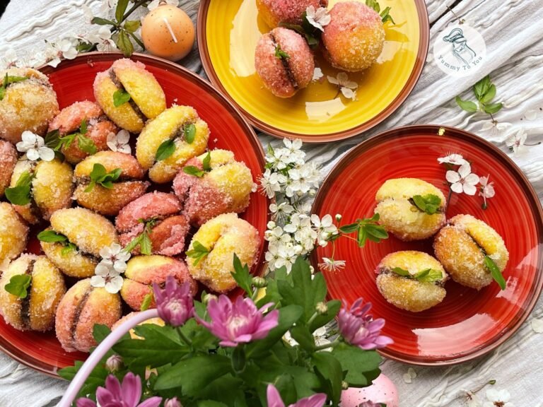 Peach-Shaped Cookies with Jam and Walnuts