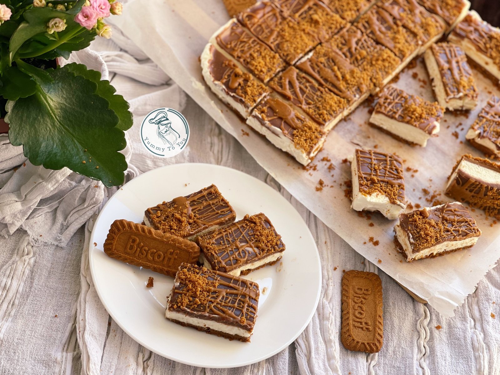 Prăjitură Biscoff fără coacere cu ciocolată top view Prăjitură Biscoff fără coacere cu ciocolată top view