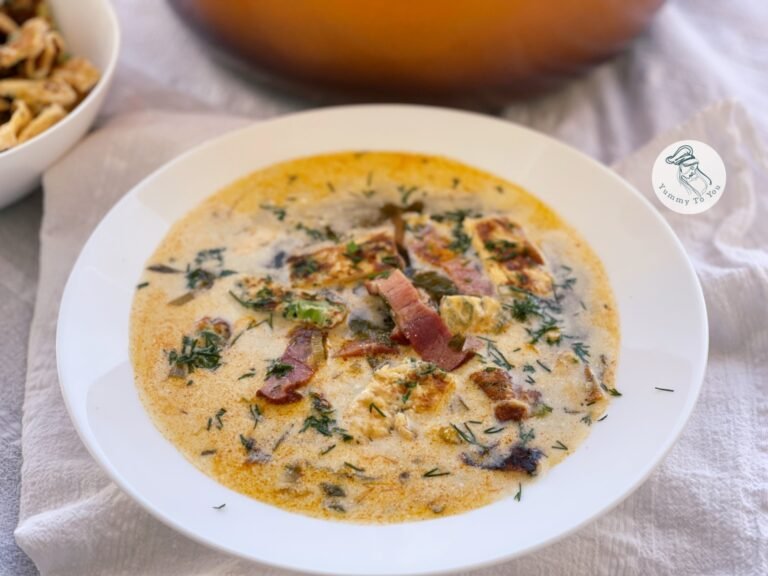Traditional Romanian lettuce soup with omelette (papara)