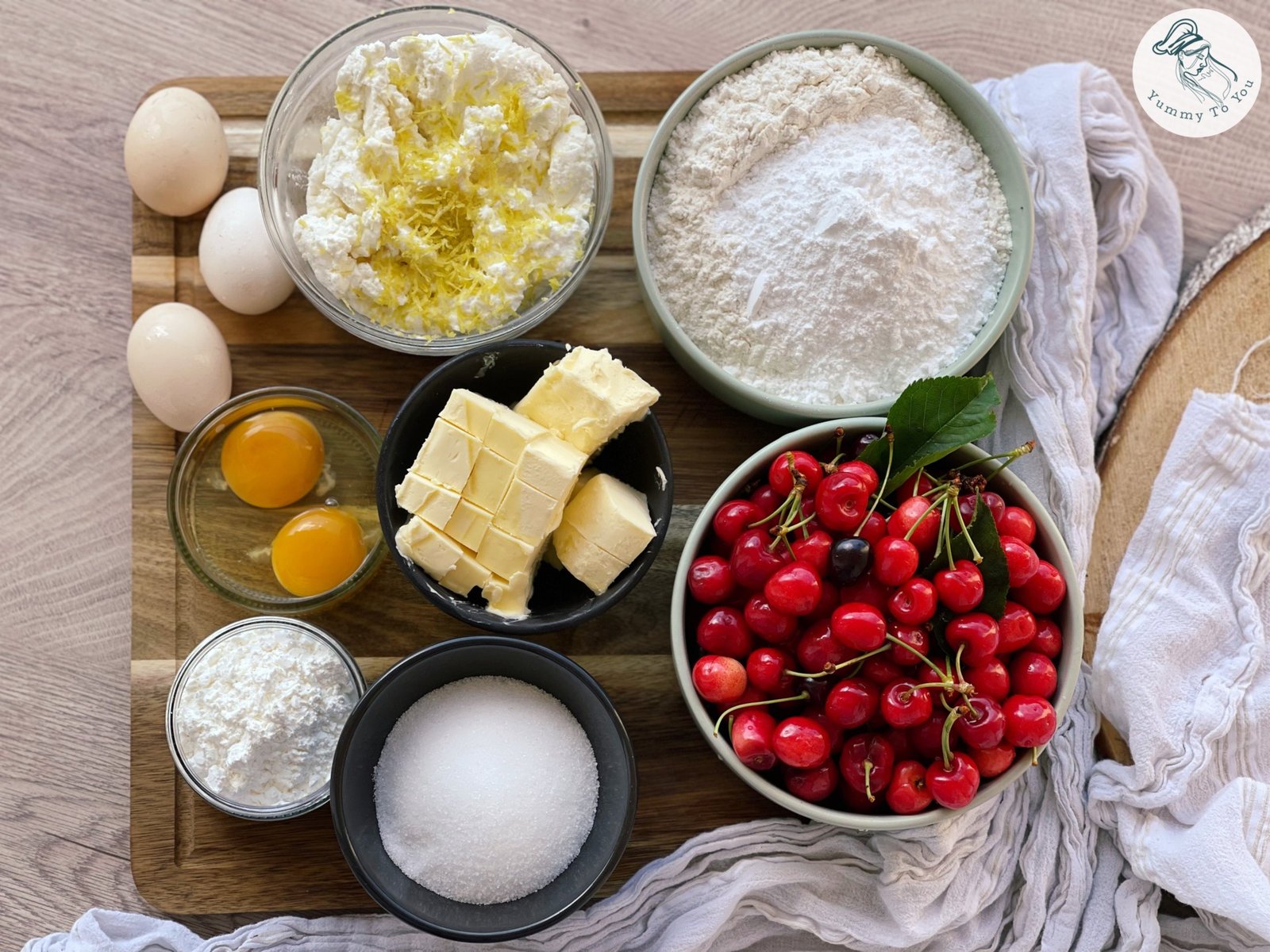 Plăcintă cu cireșe și brânză dulce ingrediente Plăcintă cu cireșe și brânză dulce ingrediente