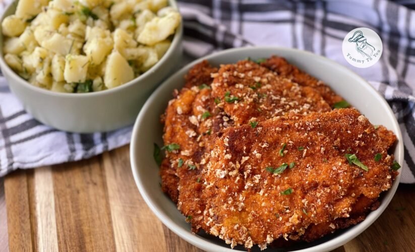 Șnițele de pui în crustă de panko cu salată de cartofi noi cover photo