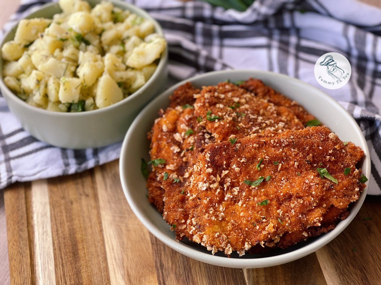 Crispy Panko Chicken Schnitzels with Baby Potato Salad