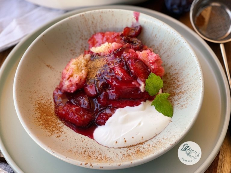 Baked Rice Pudding with Plum and Cinnamon Sauce