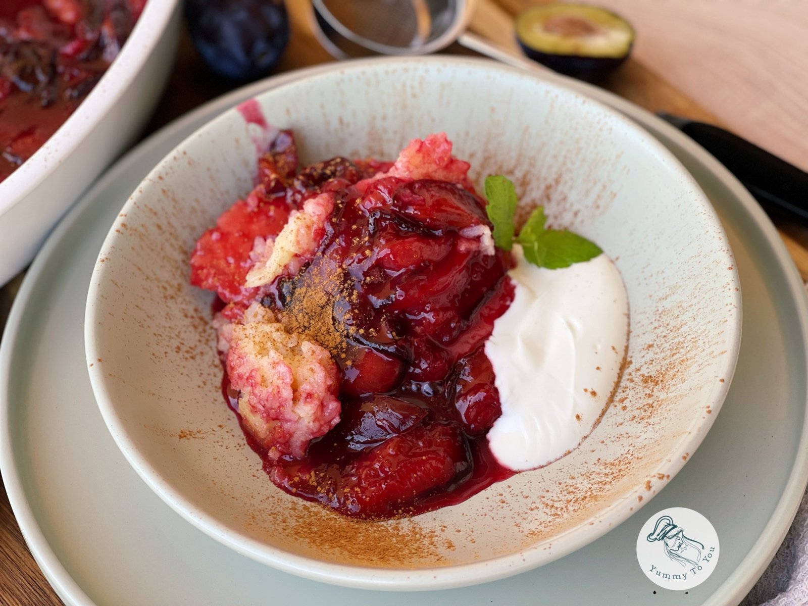 Baked Rice Pudding with Warm Plum and Cinnamon Sauce