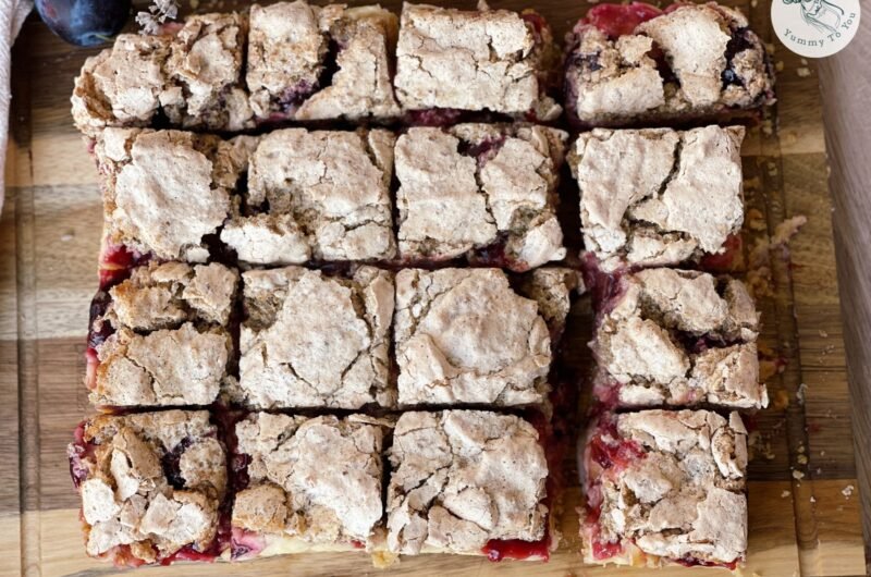 Plum Cake with Cream Cheese and Walnut Meringue