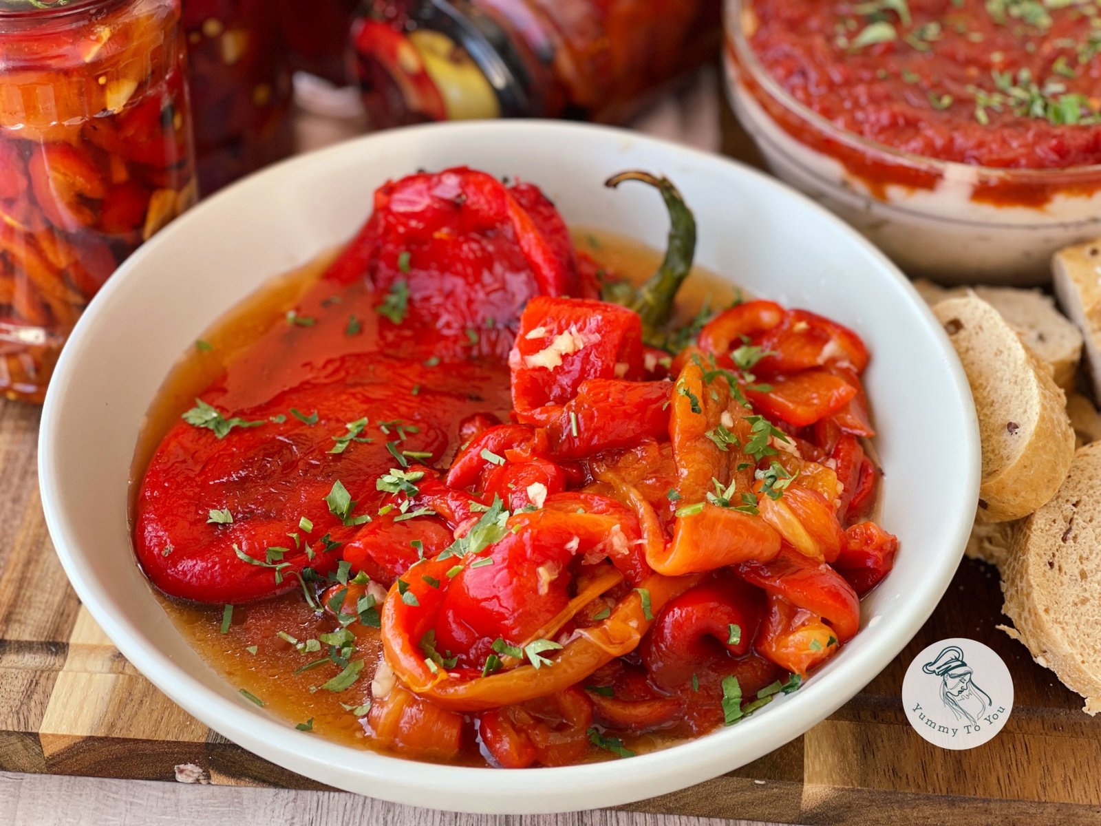 Jarred Roasted Pepper Salad for Winter – with Garlic and a Flavorful Marinade