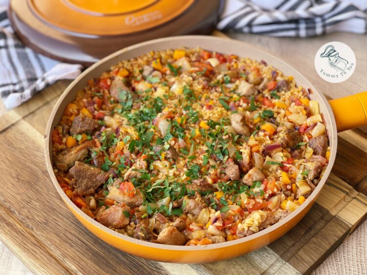 Bulgur cu carne de porc și dovlecel dupa gatire 2