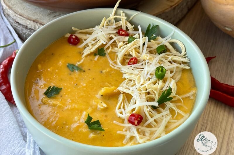 Creamy Roasted Pumpkin Soup with Chicken and Parmesan